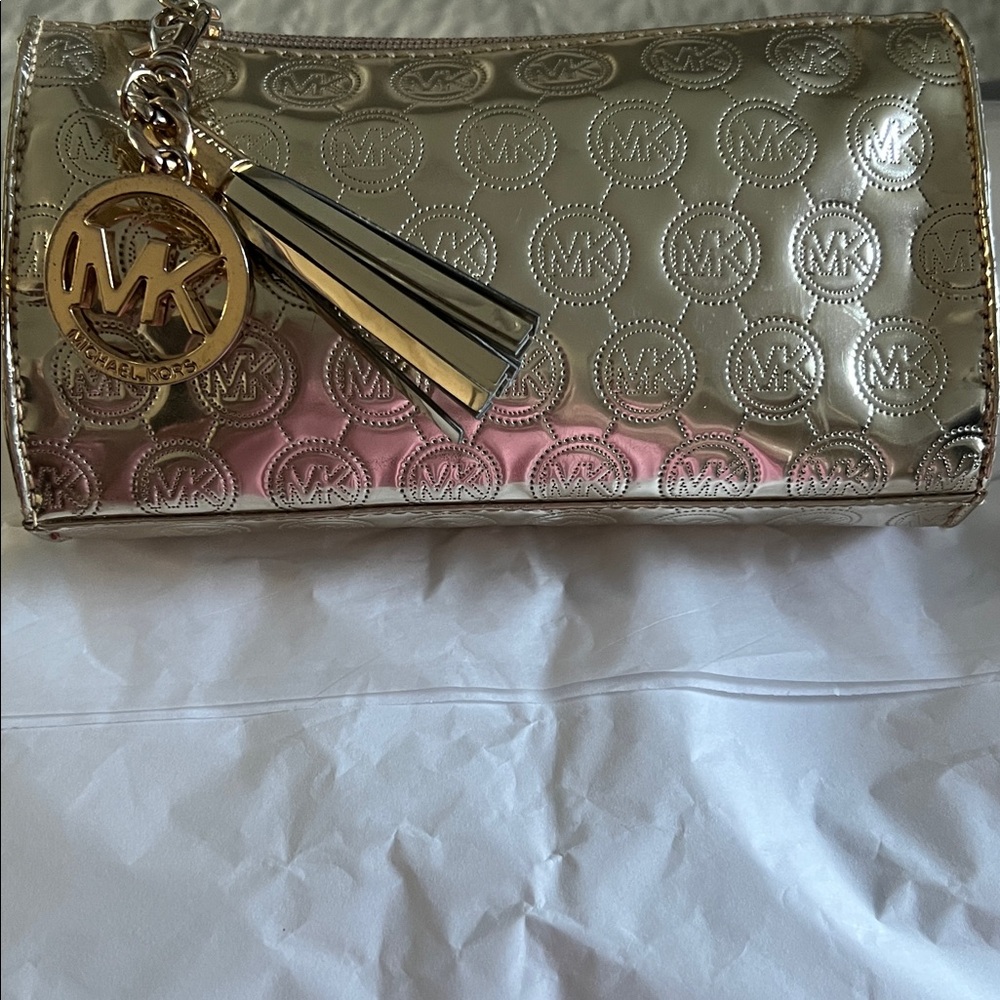 Michael by Michael Kors Gold Embossed Logo Clutch/Cosmetic Bag - Picture 2 of 10